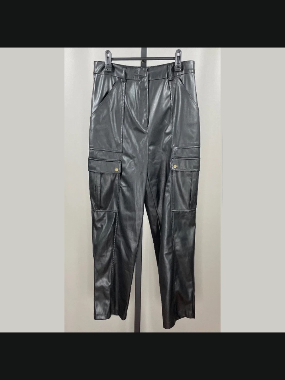 Jason Wu Pants Womens 6 black faux leather cargo straight taper designer casual